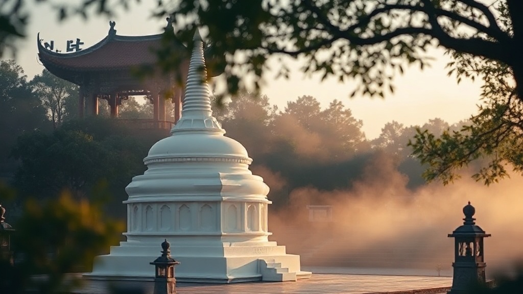 Stupa de style indien dans l'enceinte du Temple du Cheval Blanc à Luoyang, témoignant des échanges bouddhistes entre Chine et Inde