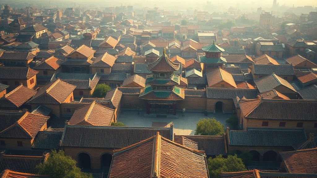 Vue aérienne du complexe du temple Youguo et de la pagode de fer dans le centre historique de Kaifeng