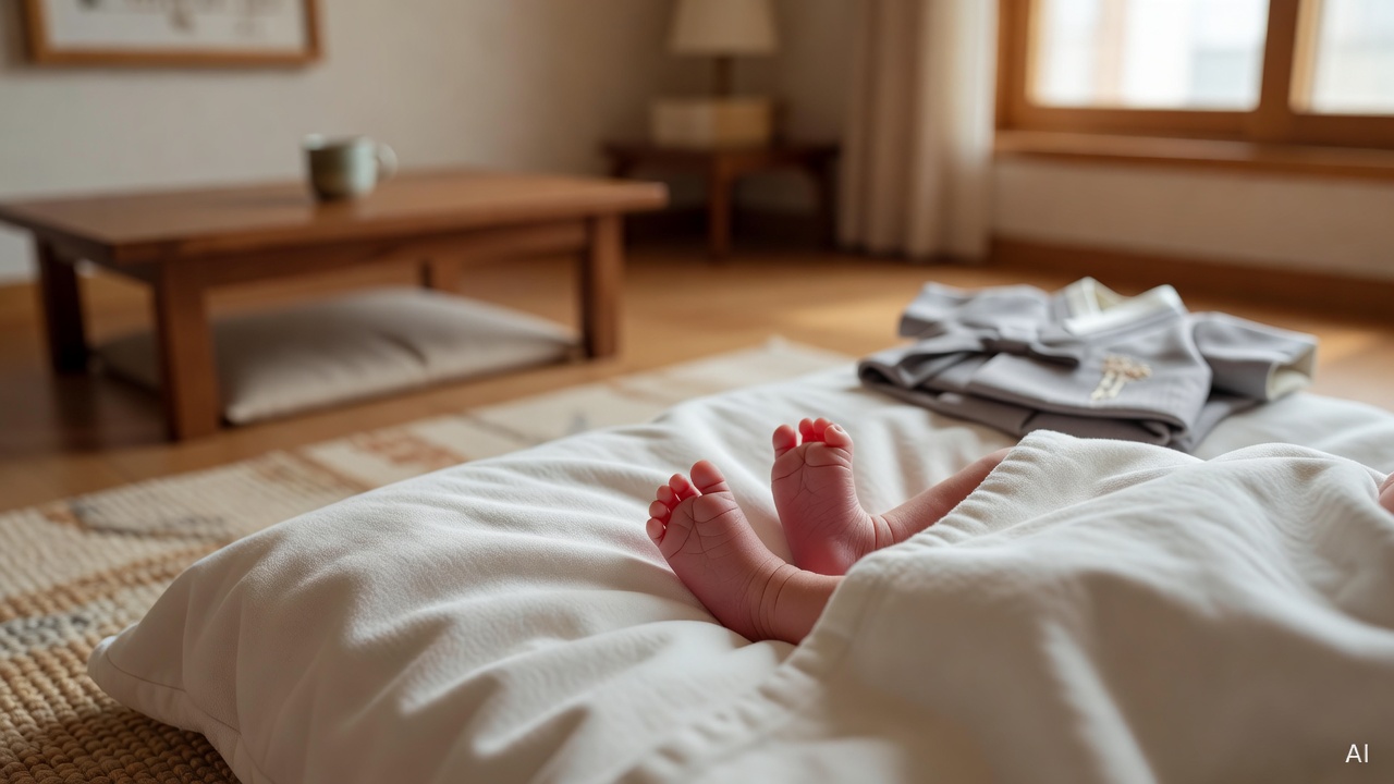 newborn baby feet resting on soft white blanket in warm nursery room