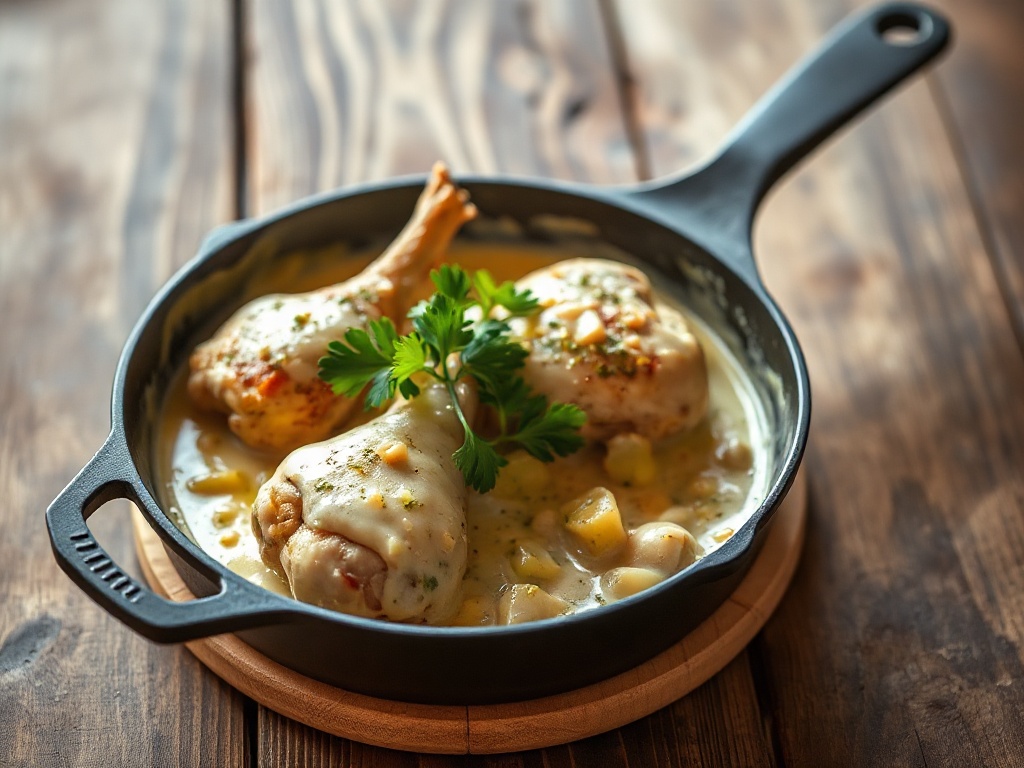 Fricassée de Poulet Fondante aux Poireaux et Moutarde