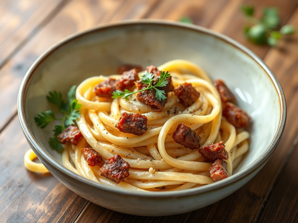Tagliatelles Rustiques aux Lardons Fumés et Crème Poivrée