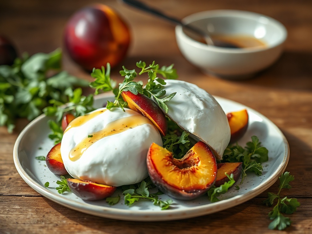 Salade de Burrata aux Pêches Rôties et Miel : Recette d'Été Facile et Gourmande