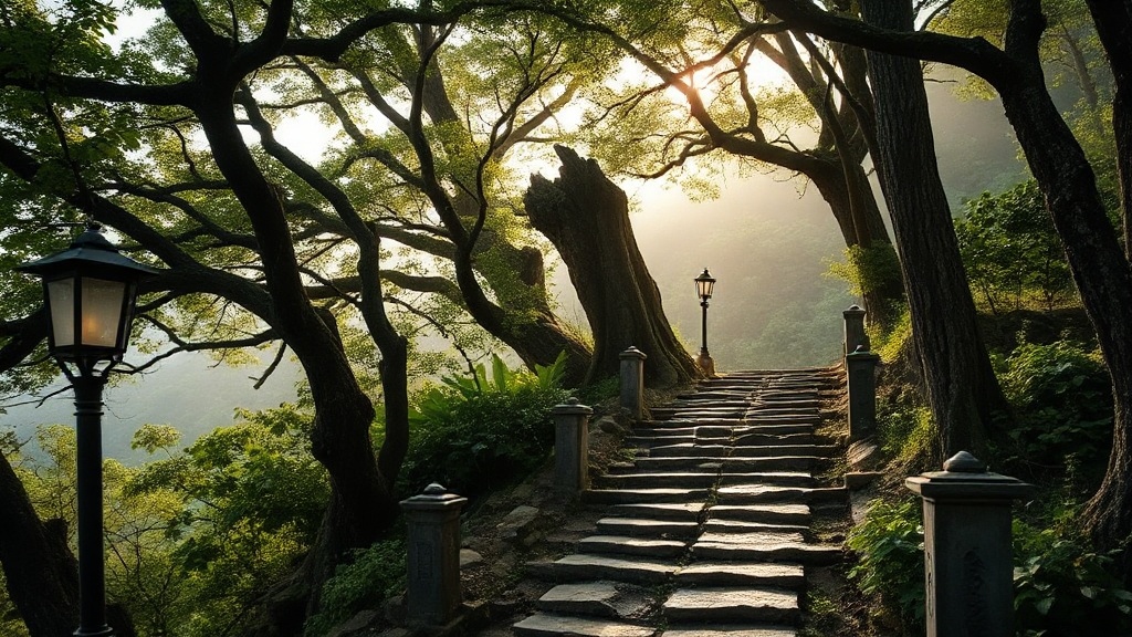 Chemin de pierre menant au sommet du mont Qianling vers la pagode Wanshoubao