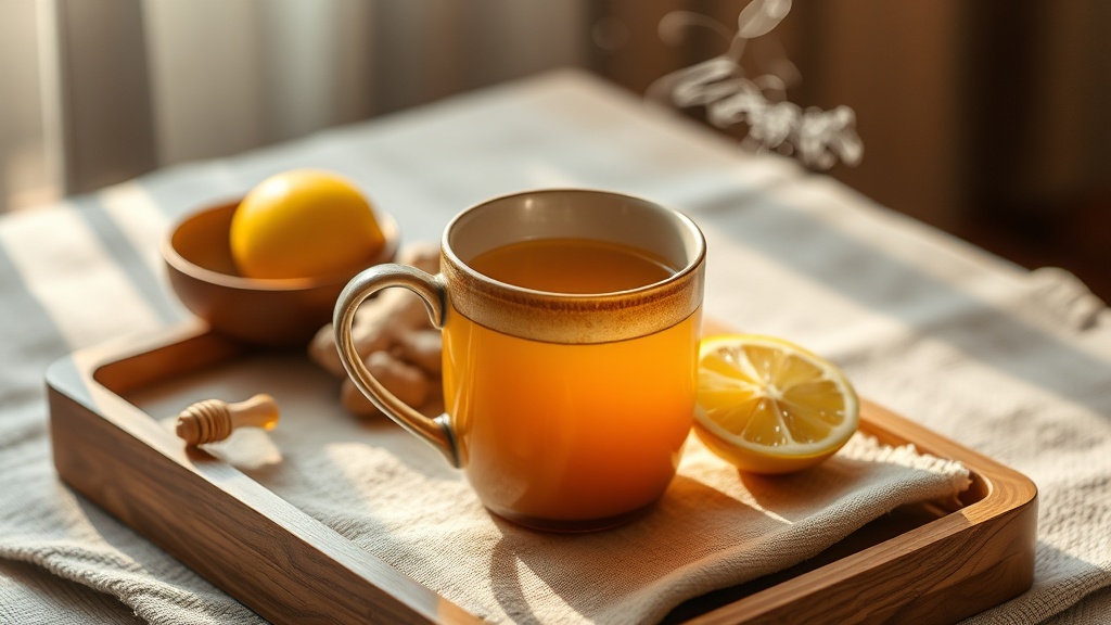 Infusion gingembre citron miel dans une tasse en céramique pour la récupération après le sport