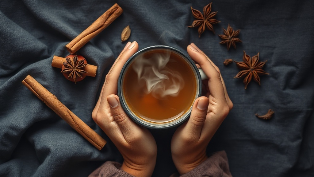 Tasse de chaï masala avec épices cannelle cardamome gingembre autour