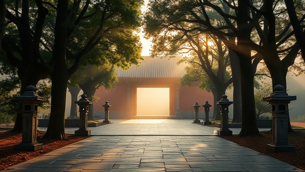 Allée de pierre menant à l'entrée du temple Baotong sur le mont Hongshan à Wuhan