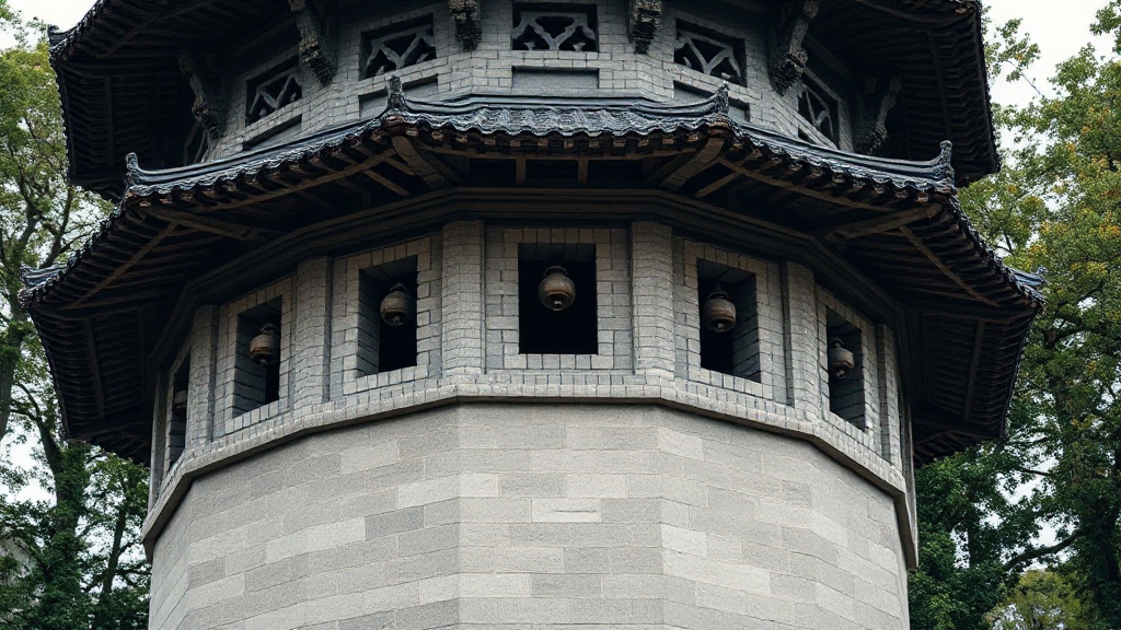 Pagode octogonale en briques de l'époque Tang au temple Baotong, sept niveaux, cloches en bronze