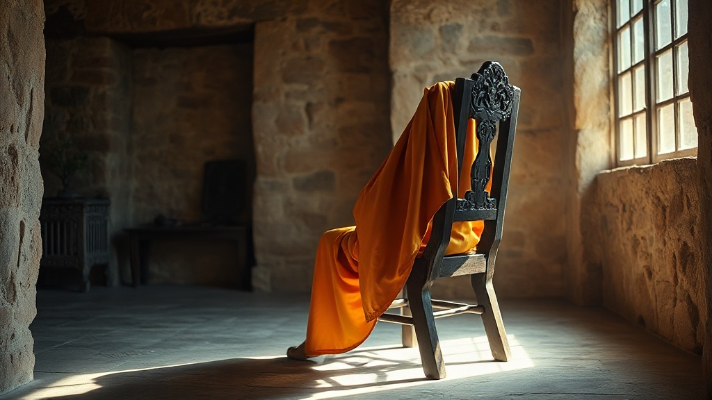 Robe de moine bouddhiste safran dans une salle de méditation