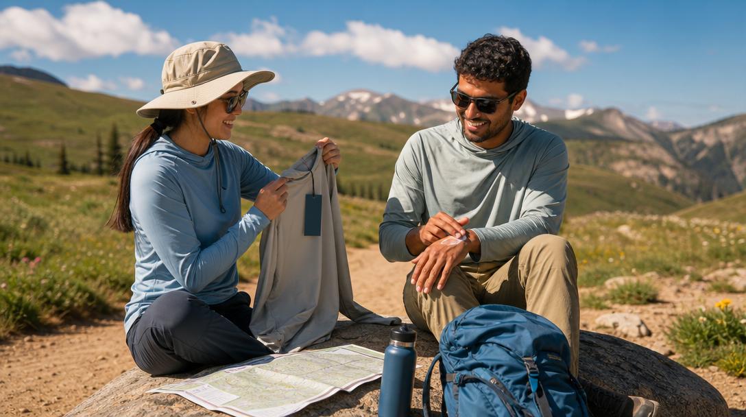 Technical hiking shirts made of polyester and nylon fabrics