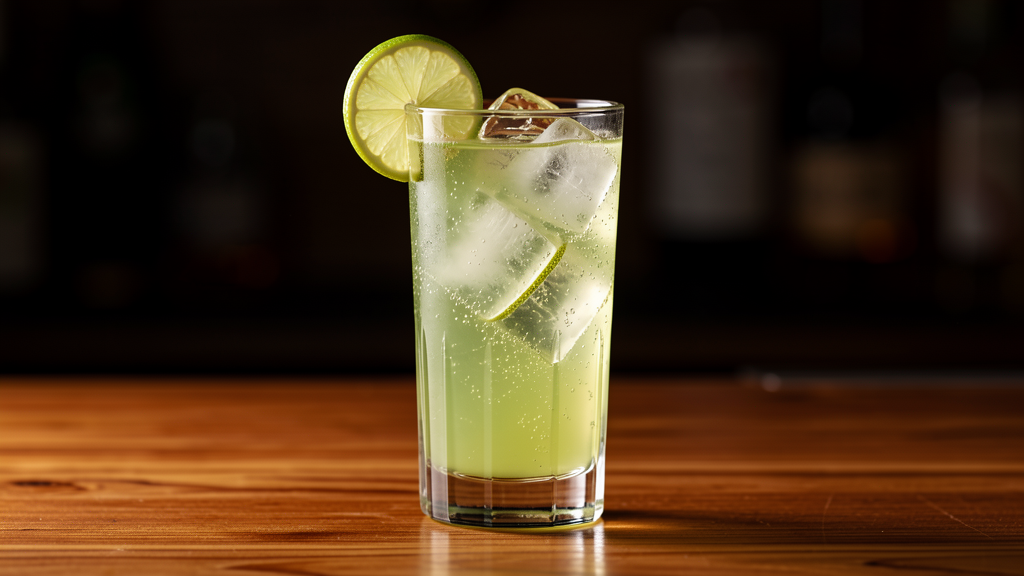 Chartreuse Tonic in a tall crystal Collins glass