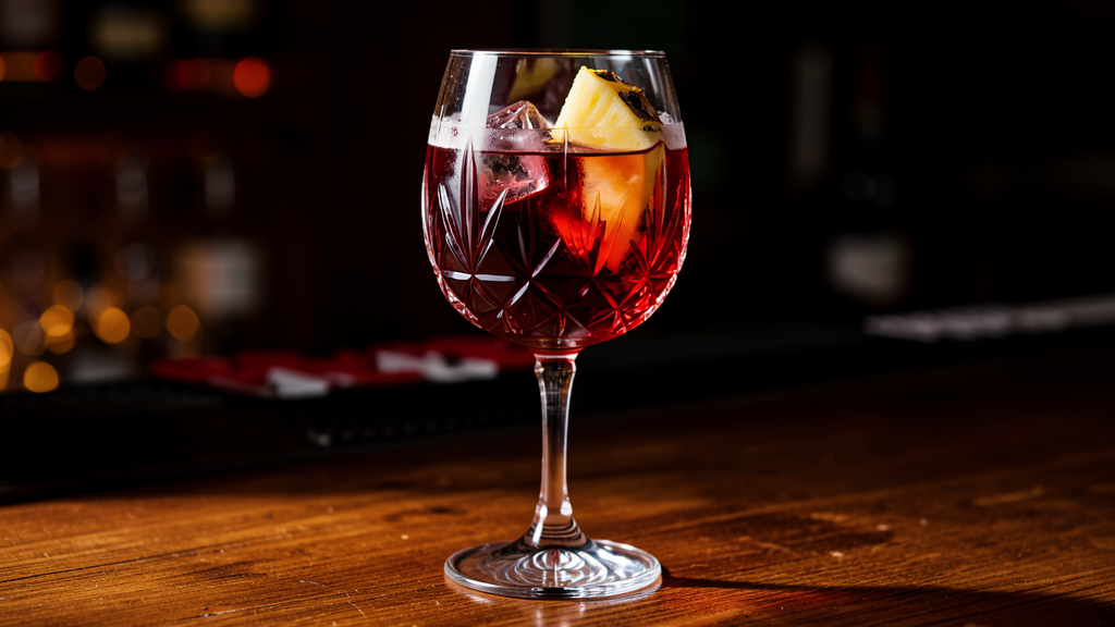 Bad Birdy wine punch in a crystal goblet