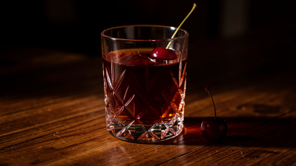 Moonraker cocktail in an antique crystal Nick and Nora glass