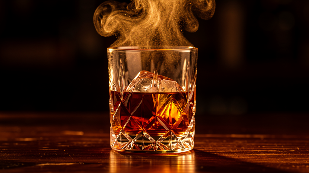 Pumpkin Spiced Old Fashioned in a diamond-cut crystal rocks glass