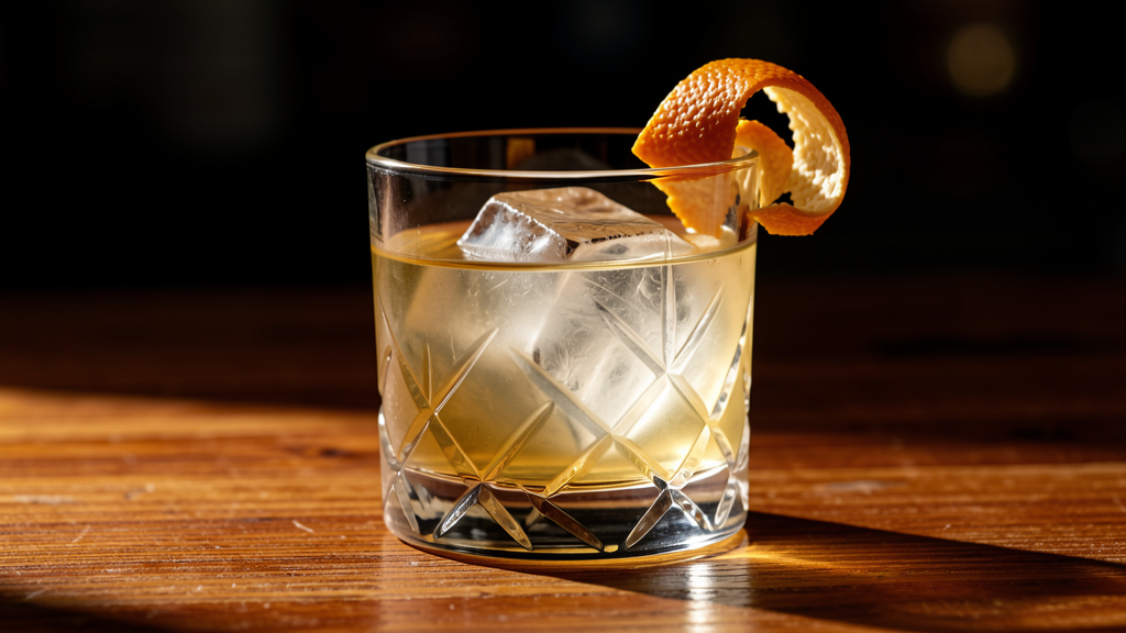 White Scuppernong Negroni in a crystal rocks glass over ice