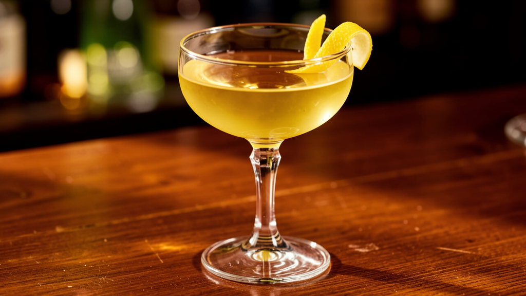 Eleanor Roosevelt cocktail in a crystal coupe with pale golden liquid