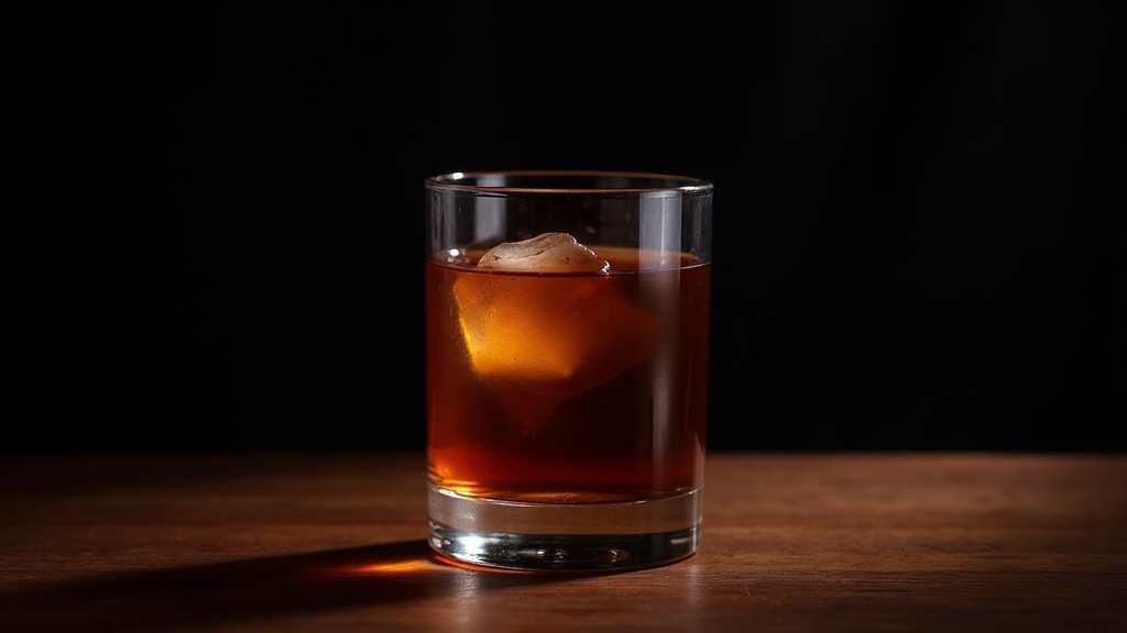 The Carver whiskey cocktail in a coupe glass, deep amber, Death and Co style photography