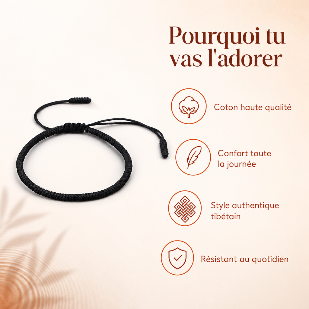 Un bracelet tibétain noir ancré dans le quotidien