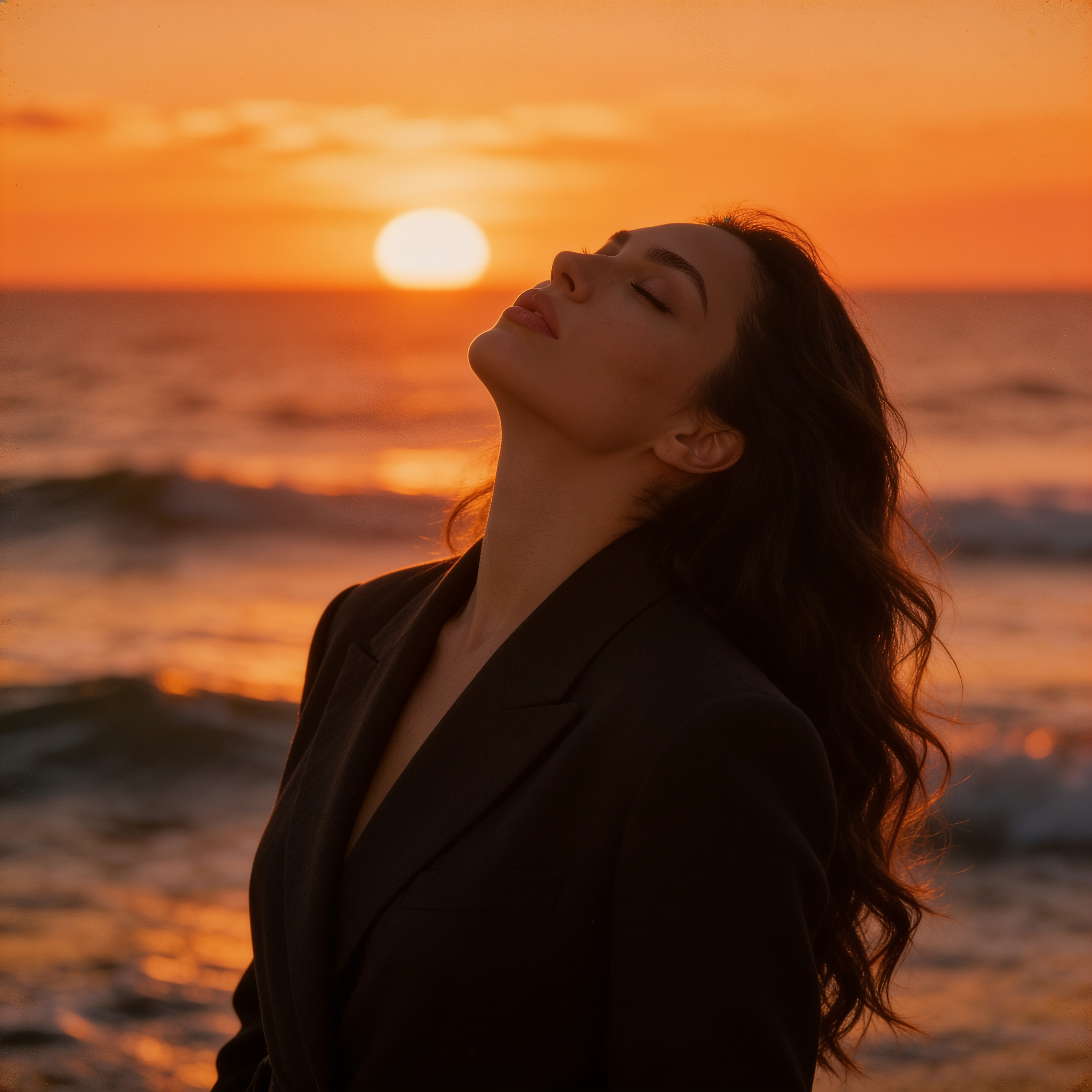 Sunset Ocean Blazer Golden Hour Film Grain