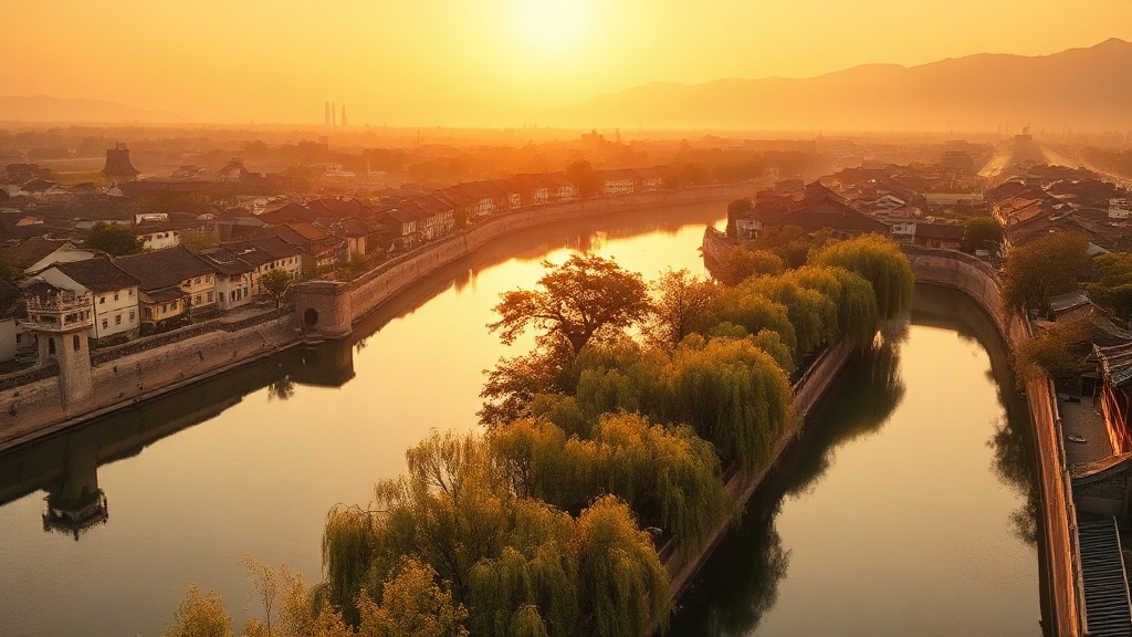 Canaux et architecture traditionnelle de Suzhou au lever du soleil, paysage classique de la province du Jiangsu