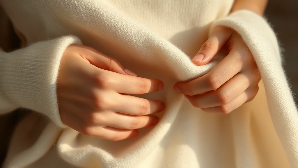 Close-up of ivory cashmere fabric texture showing fine soft threads