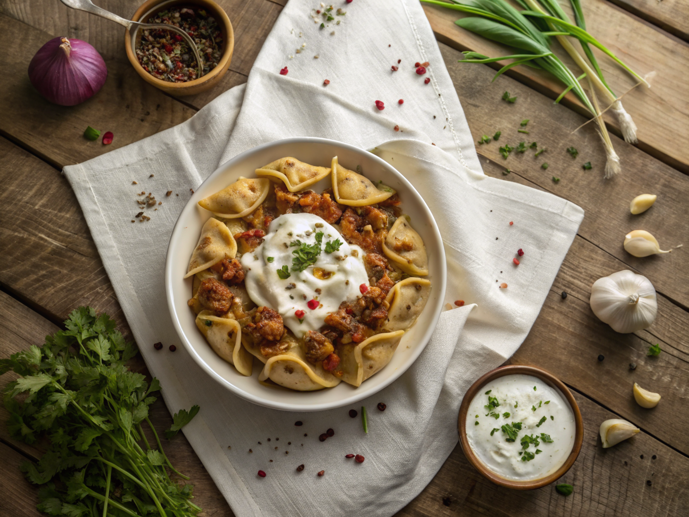 Manti with Spicy Lamb and Yogurt Sauce