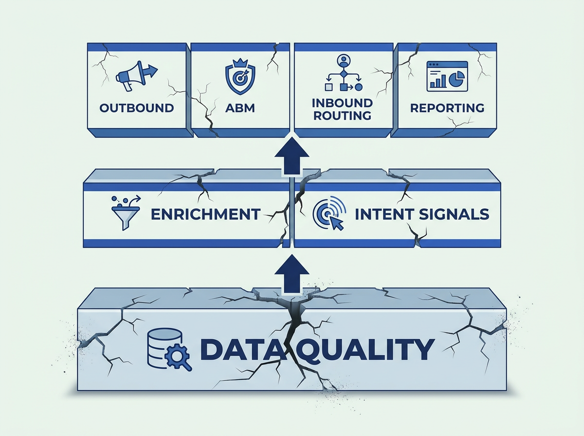 Layered architecture diagram showing data quality as the foundation of go to market strategy