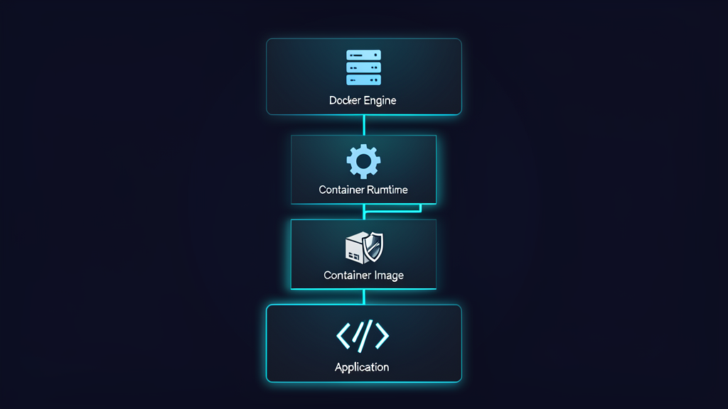 Docker container security layers: Host OS, Engine, Runtime, Image, and Application