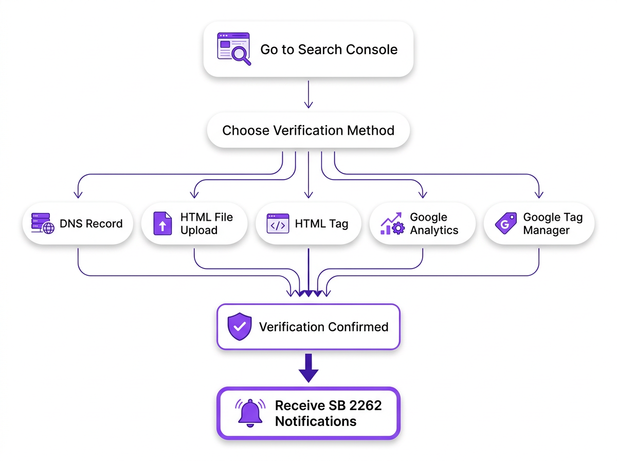 Google Search Console verification flowchart for Tennessee SB2262 small business notifications