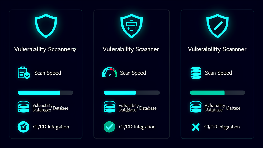 Comparison of Trivy, Docker Scout, and Snyk vulnerability scanners: speed, database size, CI/CD integration