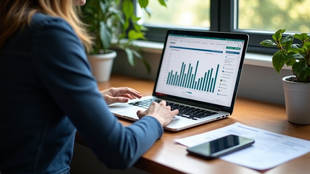 Profissional de consultório analisando no notebook se investe em blog ou anúncios.