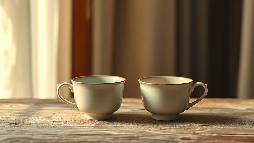 Deux tasses vides côte à côte, symbole de la distance qui peut s'installer dans un couple