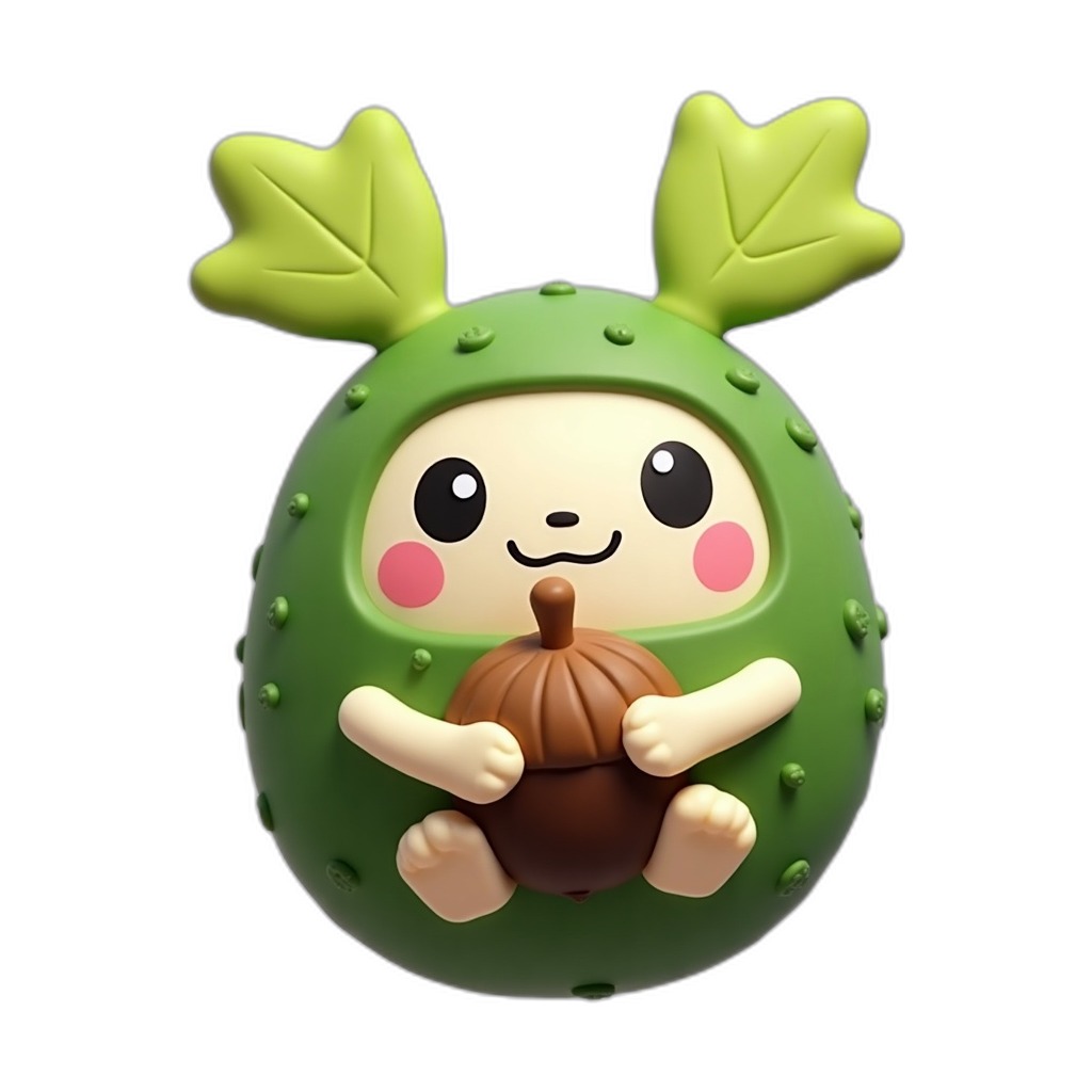 Sproutling — Sproutling, a tiny round forest sprite made of soft green moss, with big curious eyes, rosy cheeks, two little leaf ears, and stubby arms hu