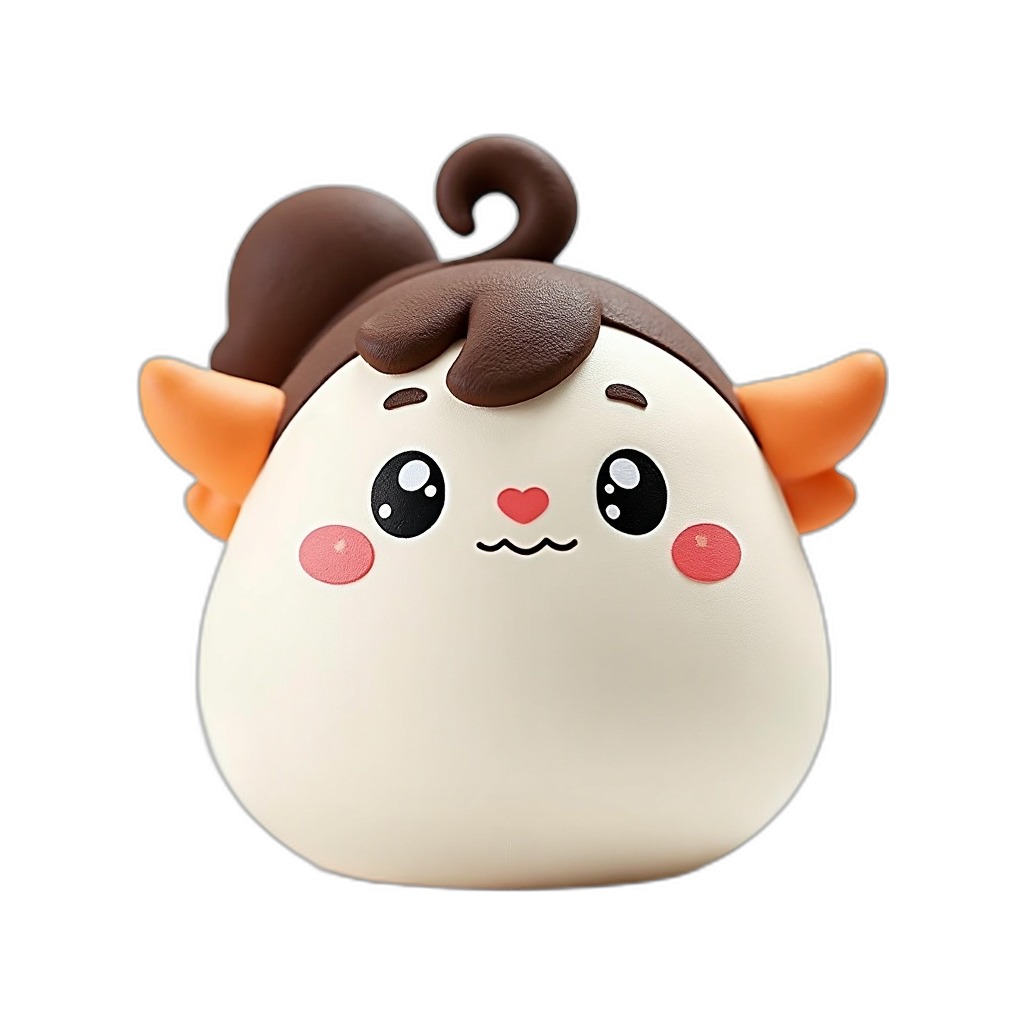 Poppy — turn this into a cute chibi squishy toy character: a happy kid with a ponytail, big sparkly eyes, rosy cheeks, soft rounded plush style