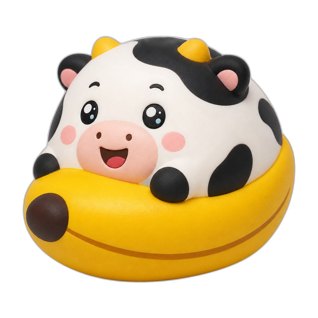 Banana Moolisa — Banana Moolisa is a cuddly cow sailing a banana boat, bringing soft smiles and gentle hugs to little hands.