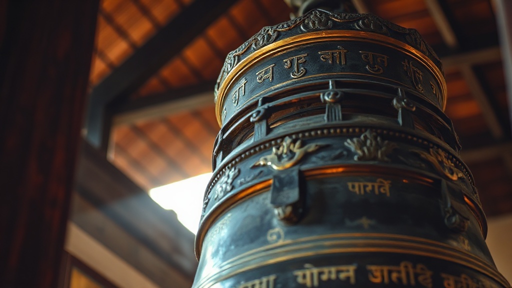 Cloche de bronze dans le campanile du temple Longchang, frappée 108 fois à l'aube et au crépuscule