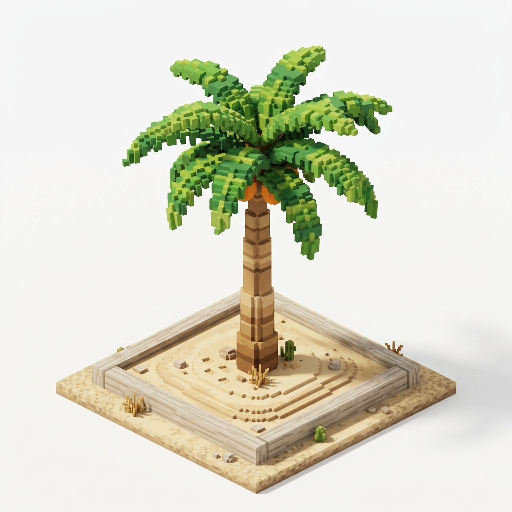 desert palm tree in voxel sandbox