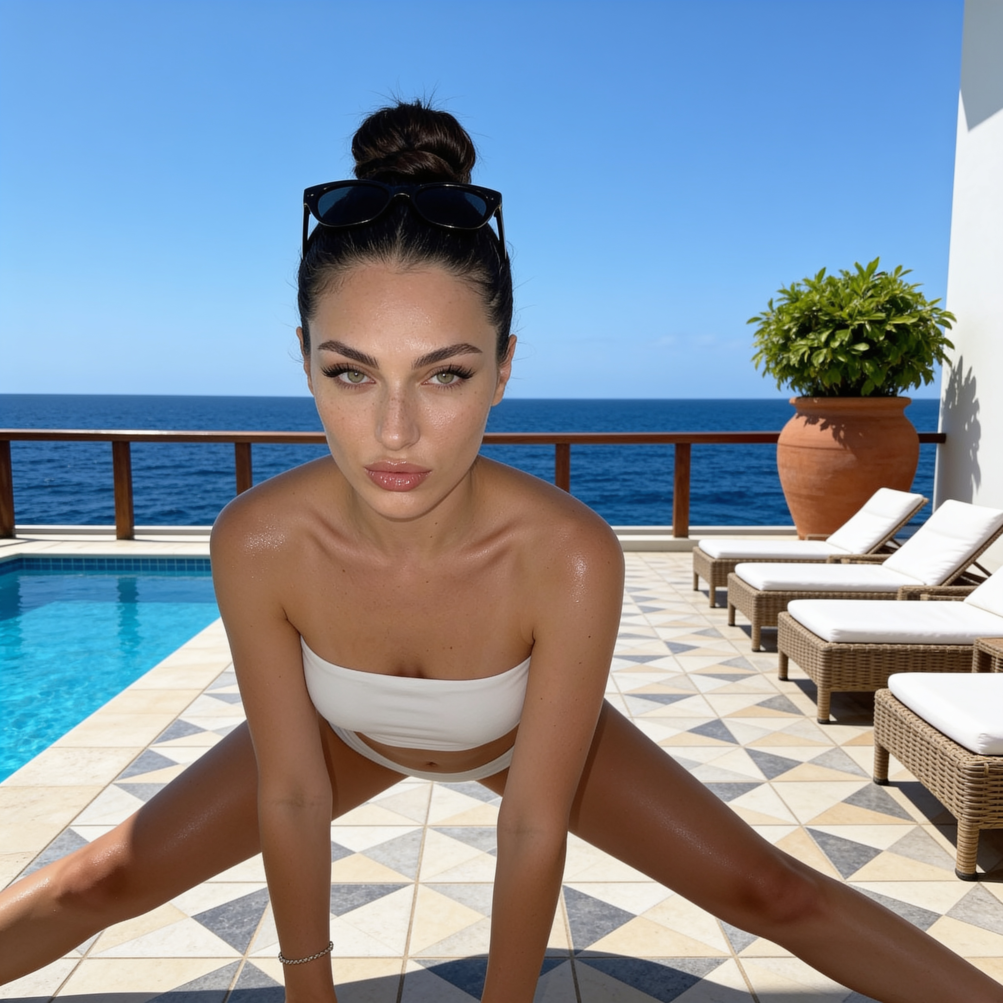 Poolside With Ocean View And Terracotta Planter