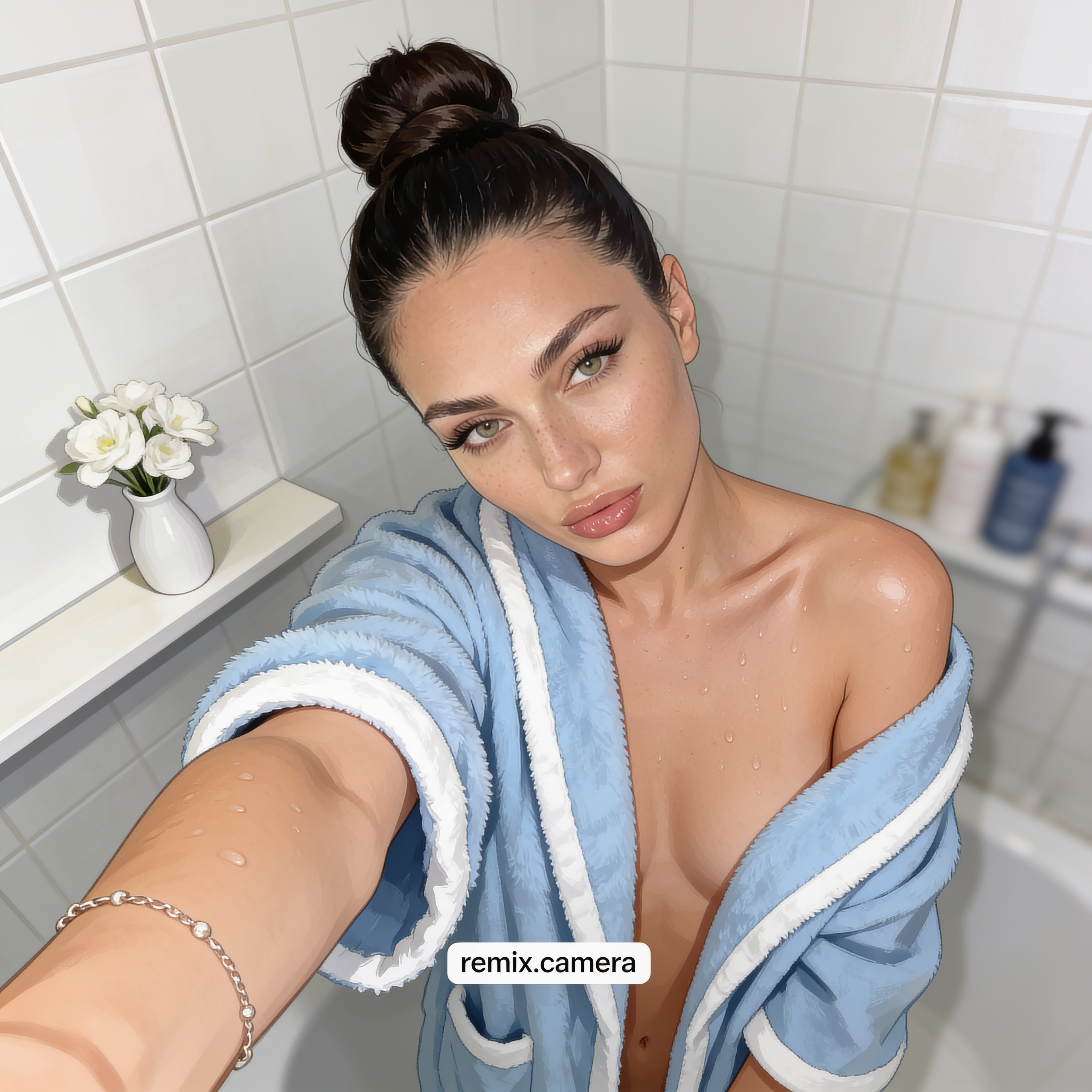 Bathroom Selfie Post Shower Glistening Skin