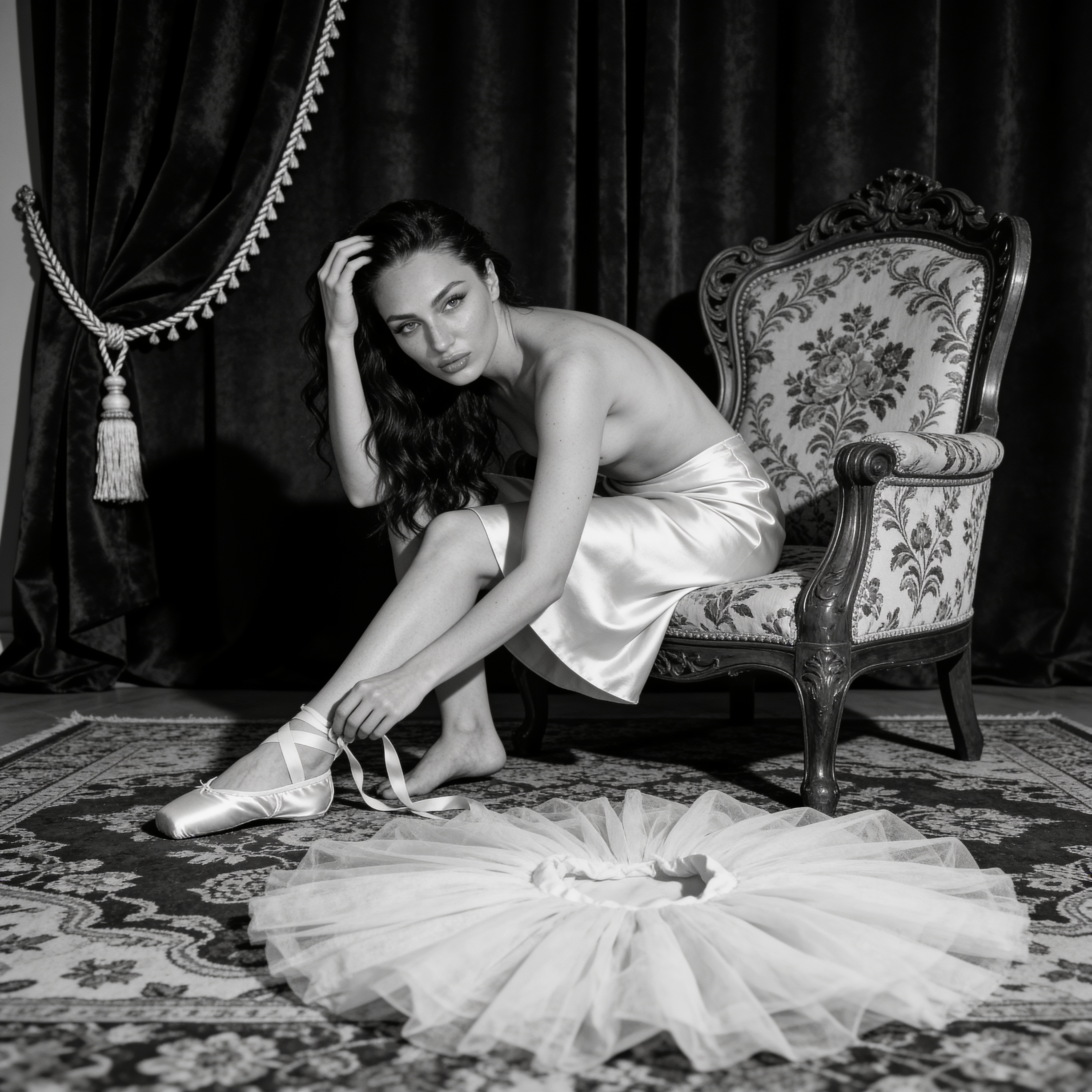 Black And White Studio Topless In Armchair