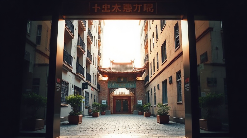 Allée menant au temple Zhenru depuis la station de métro, district de Putuo, Shanghai
