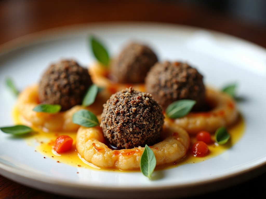 White truffle being shaved over creamy risotto in shallow bowl