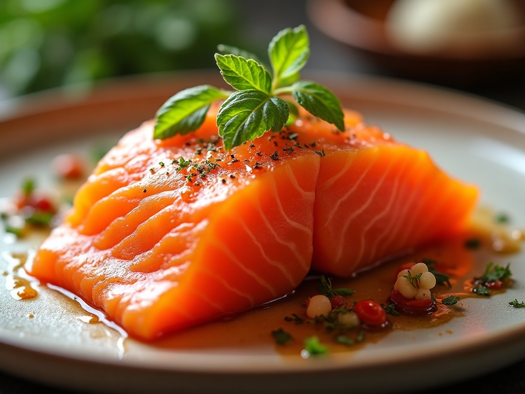 Prime hot-smoked salmon fillet, vacuum-sealed and frozen, on a dark surface