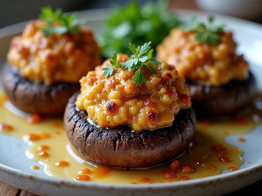Truffle-stuffed Portobello mushroom with shaved truffle on top