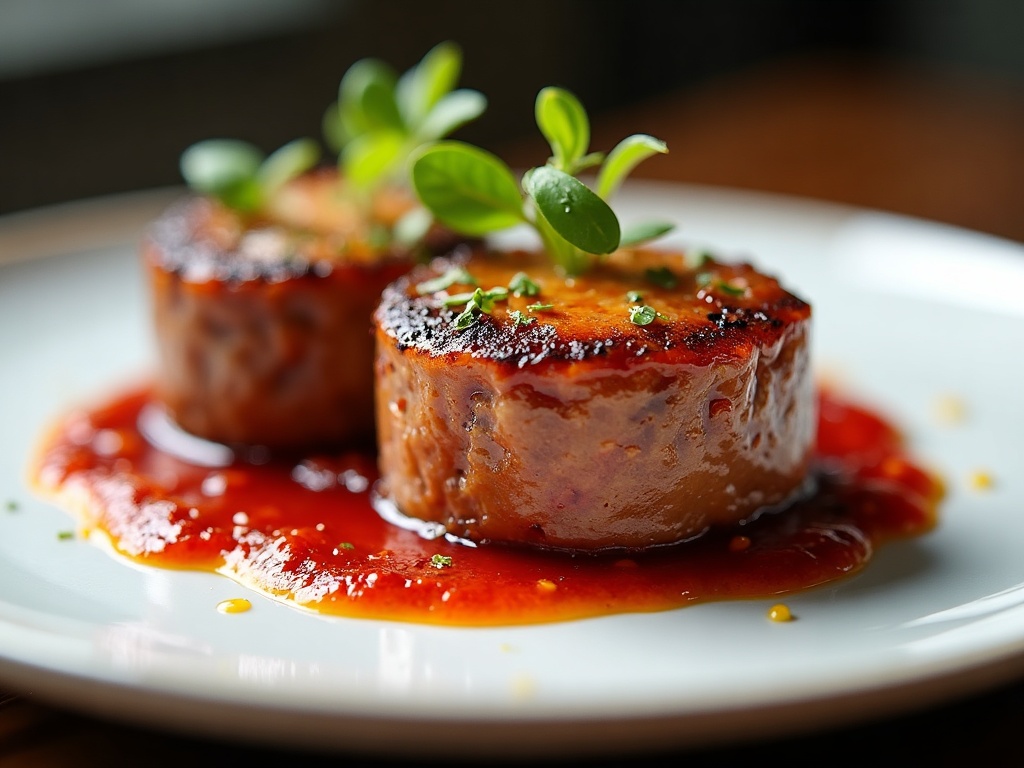 Tournedos Rossini with fillet steak, foie gras, truffle and Madeira sauce on white plate