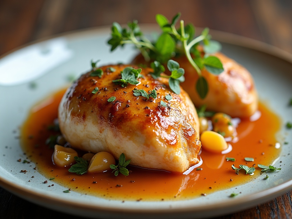 Roast chicken with foie gras stuffing on serving platter