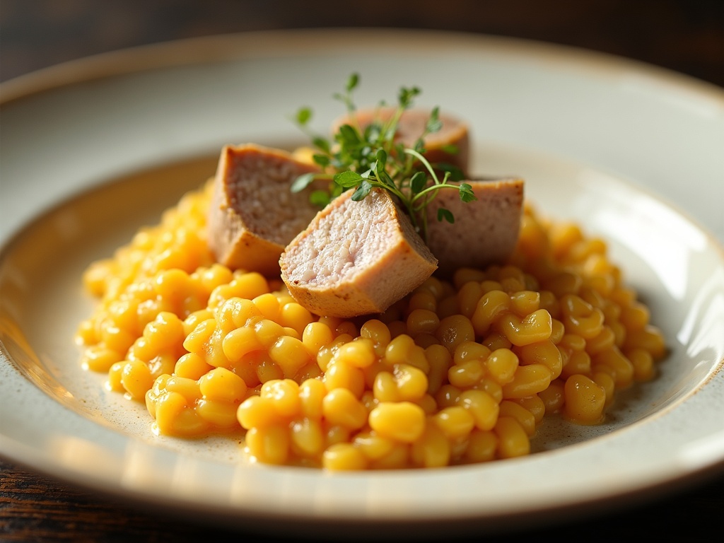 Foie gras risotto with mushroom and herbs