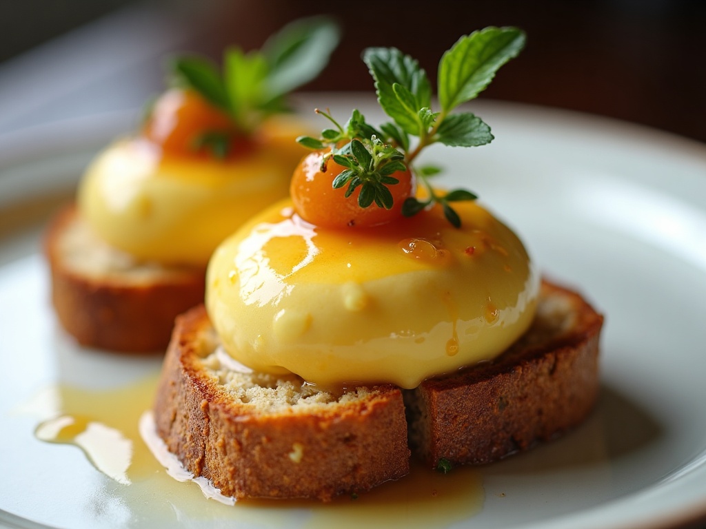 Foie gras mousse on toast with chives and Maldon salt