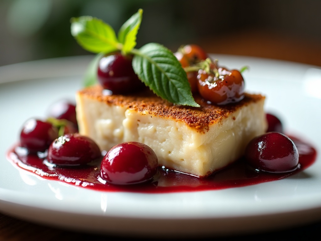 Seared foie gras with cherries and Madeira reduction