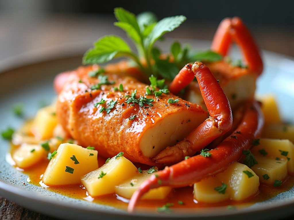 Crab thermidor in scallop shell with golden gratin top