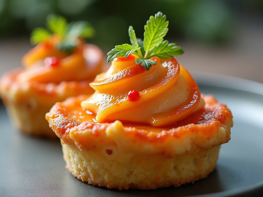 Savoury crab tart with herbs in tin